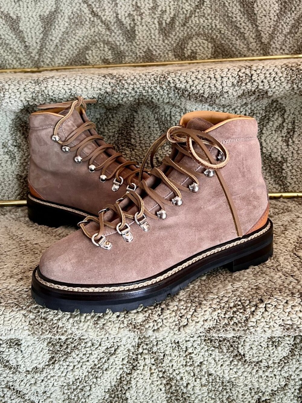 NEW Women's Ralph Lauren Purple Label Fidel Hiking Style Boots Taupe 37.5 or 7.5